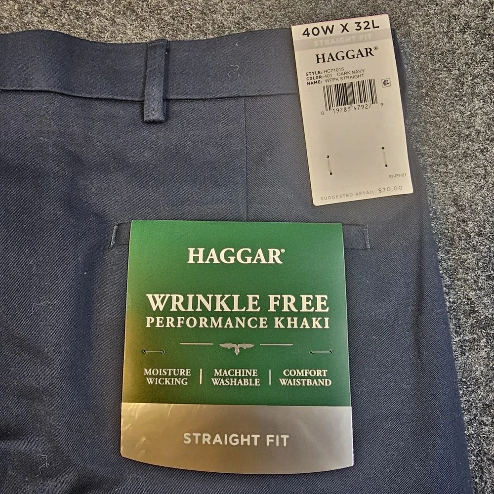 Haggar Wrinkle Free Performance Khaki Pants 40x32(29) Dark Navy Straight Comfort